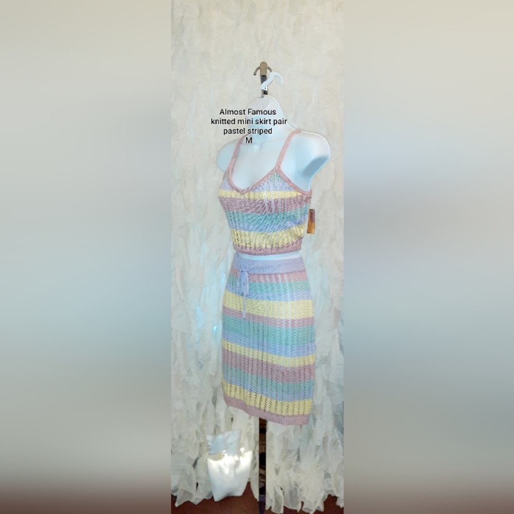 Knitted Mini Skirt Pair Pastel Striped | Almost Famous M